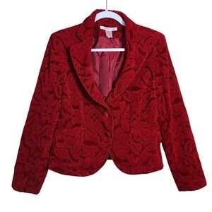 Red Brocade Jacquard Blazer Tapestry Jacket 12 Old World Romantic Academia